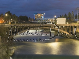 The Post Street Bridge with the Red Lion Hotel and the Riverfront Park Pavilion in the background. 72 dpi, 300 dpi, 600 dpi