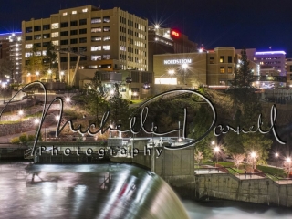 Downtown Spokane and Spokane Falls at night. 72 dpi, 300 dpi, 600 dpi